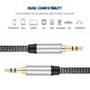 Tan QY 3.5mm Nylon Braided Aux Cable 40Ft, Audio Auxiliary Input Adapter Male to Male Cord for Headphones, Car, Home Stereos, Speaker, iPhone, iPad, iPod & More (40Ft/12M, Silver)