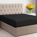 Twin Size Fitted Sheet - Hotel Luxury Single Sheet - Fits Mattress Up to 16 - Extra Soft, Wrinkle Free, Breathable, and Cooling - Bottom Sheet - Black