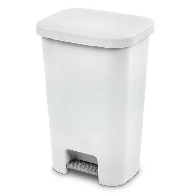 11.9 Gallon / 45 Liter StepOn Plastic Trash Can, Plastic Wastebasket Garbage Bin for Kitchen,Home, Bedroom, Bathroom,Office & Slim Space-Saving, White
