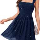 Wedtrend Sparkly Cocktail Dresses Ruffle Strap Party 80s Prom Dress for Teens Homecoming Short Formal Dress (Blue, L)