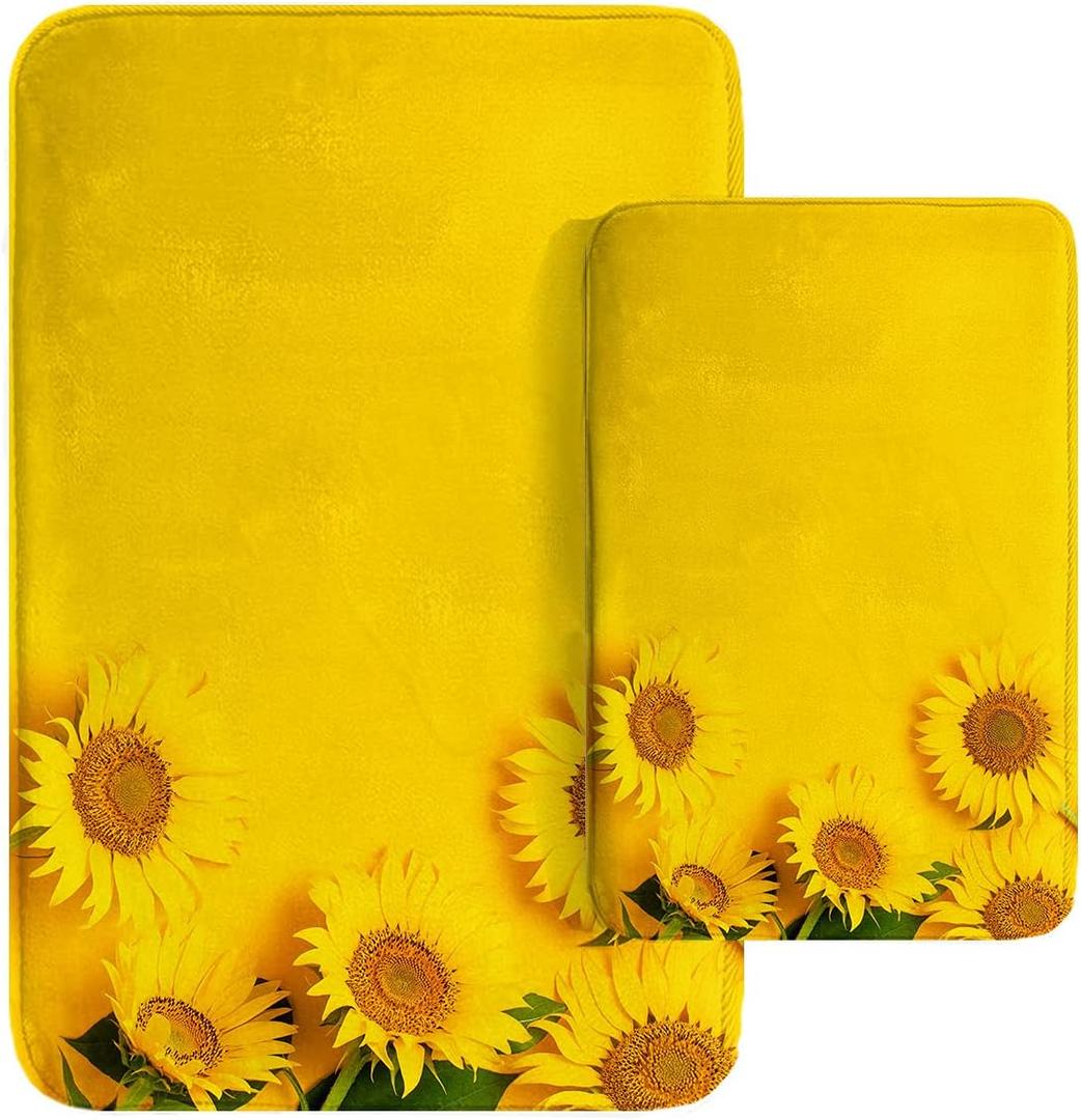 Britimes Sunflower Yellow Bathroom Rug Mat Set of 2, Washable Cover Floor Rug Carpets Floor Bath Mat Bathroom Decorations 16x24 and 20x32 Inches (Beach Shell 2)