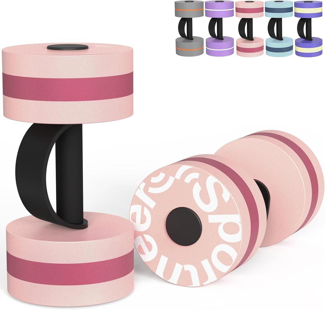 Sportneer Water Weights Aquatic Exercise Dumbbells Water Dumbbell Aerobics Workouts Set of 2 EVA Foam Pool Weights Dumbbells Set Aqua Fitness Barbells Equipment for Water Aerobics Weight Loss (Double Pink)