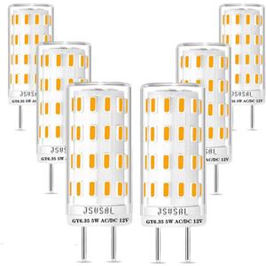 GY6.35 LED Bulb Dimmable,T4 JC Type GY6.35/G6.35 Bi-pin Base,AC/DC 12V Warm White 2700K 5W Equivalent to 40-50W Halogen Bulb for Pendant Light,Chandelier,Desk Light,Landscape Lighting,6-Pack