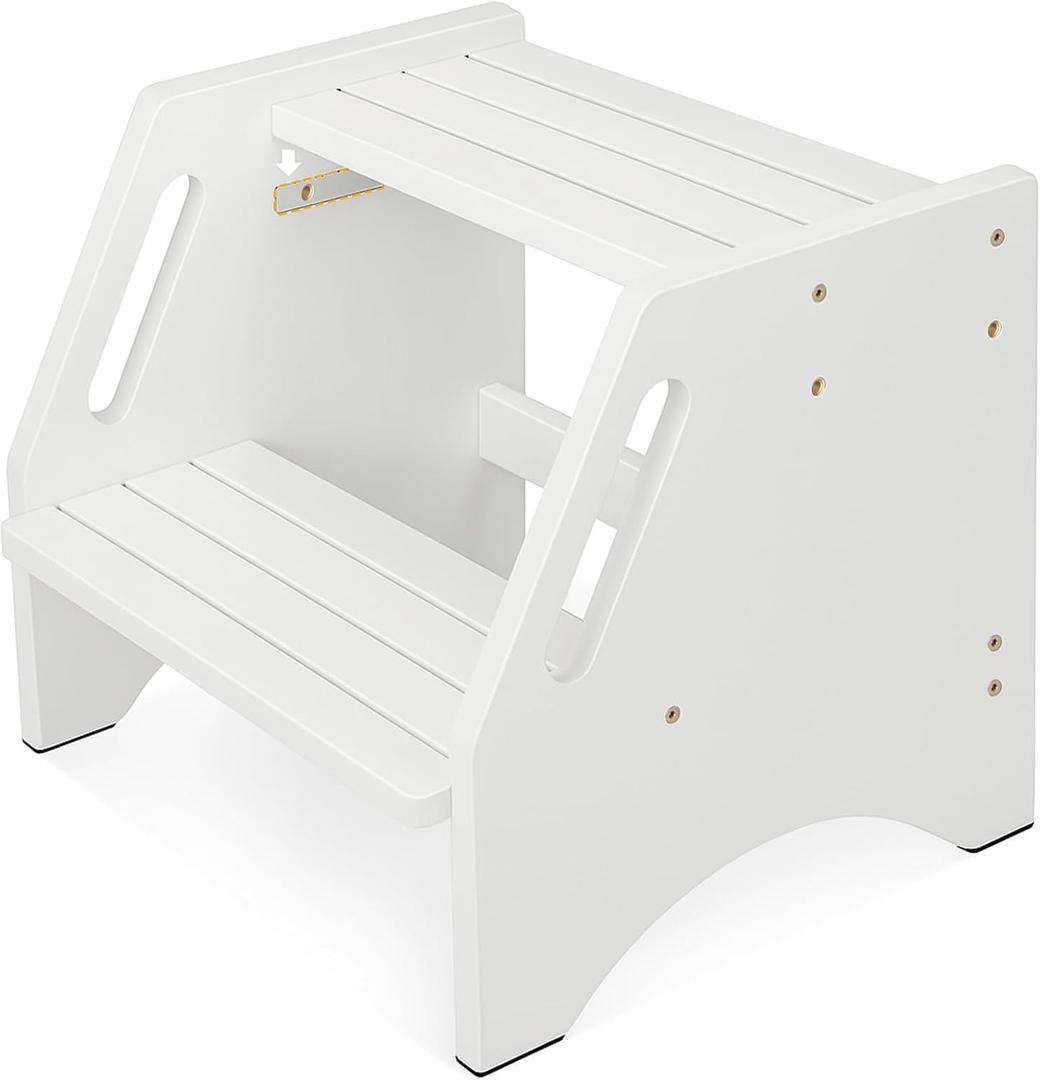 Step Stool, Bed Step Stool Height-Adjustable for Adults Seniors with Safety Non-Slip Pads and Handles, 400 LBS Capacity for Bedroom Kitchen Bathroom Sink, or Bedside, Senior Support (White) (13.4Inches)