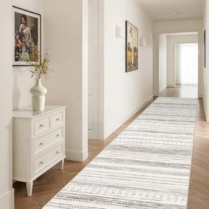 Tortania Area Rug 3x8 Runner Rugs - Washable Soft Neutral Boho Moroccan Farmhouse Rug Indoor Floor Carpet for Living Room Bedroom Kitchen Entryway Under Dining Table Home Office Decor - Cream Brown