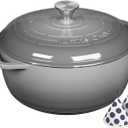 Enameled Cast Iron Dutch Oven - Umite Chef 6QT Pot with Lid & Cotton Potholders - Dual Handles -Versatile Heavy Duty Cookware for Bread BakingBraising, Stews, RoastingGrey