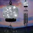 Wind Chimes Outdoor Solar Lights, 42 Inch Large Sympathy Chime 15 Cool White LEDs Crackled Glass Ball Birthday Gifts for Women Decorative Hanging in Garden, Yard, Patio, Landscape
