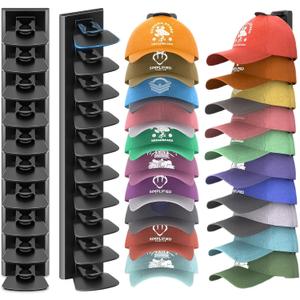 hat rack, one package includes two hat racks, capable of holding up to 40 baseball caps total, featuring a simple structure, easy installation, and premium quality (Black).