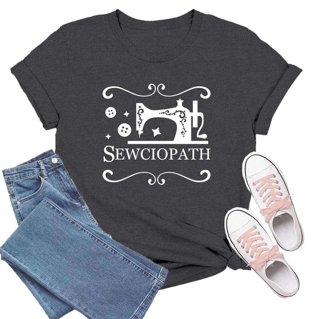 TIEEI Sewing Machine Shirts for Women Sewing T-Shirt Sewciopath Tee Tops Grey (Gray, M)