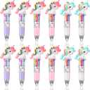 Chinco 12 Pieces Retractable Unicorn Pens 4-in-1 Multicolor Ballpoint Pen Unicorn Candy Party Favor Colored Ink Mini Party Favors for Girls Kids Classroom Prizes Birthday Gifts(Curly Hair Unicorn)
