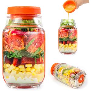Salad To Go Food Container Durable Food Grade Salad Jar with Side Opening Anti-Sogging Food Containers for Lunch, Meal Prepping Non-BPA Dishwasher and Microwave Safe Tritan (Red)