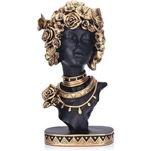 African American Woman Bust Statue, Vintage African Figurines and Sculptures, Elegant Art Decor for Home and Office, Ornamental Accent for Living Room, Bookshelf Perfect Housewarming Gift