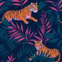 Tiger Peel and Stick Jungle Animal Wallpaper, Blue, 17.5" x 393" Vinyl Wallpaper, Waterproof, Self-Adhesive