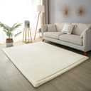 Loartee Coral Velvet Crawling Rug (4'11"x6'7", Beige) for Toddler Children Play Area Rug Yoga Mat Exercise Pad Carpet