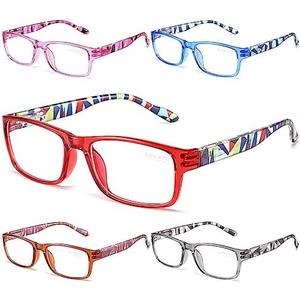 Gaoye 5-Pack Reading Glasses Blue Light Blocking, Spring Hinge Readers for Women Men Anti Glare Filter Lightweight Eyeglasses (5-Pack Mix Color 3, 3.5)