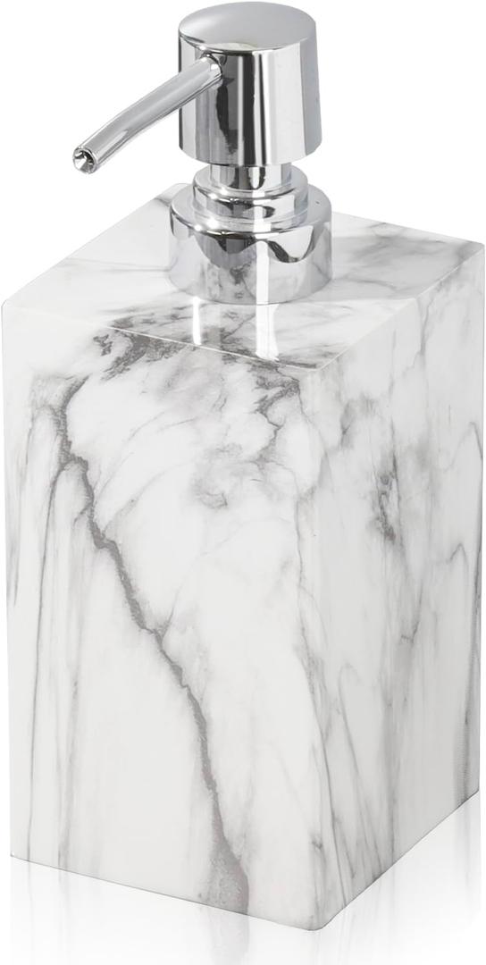 Marble Look Resin Soap Dispenser, 16.9 oz Refillable Lotion Bottle for Bathroom, Kitchen, Sink Countertops  Durable, Moisture-Resistant, Black or White Marble Pattern Dcor (White)