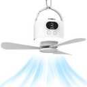 Wireless Portable Ceiling Fan with Remote, 3-Blade Design, 10040mAh Battery Operated, USB Rechargeable Hanging Fan with Hook for Tent, Camping, Outdoor, Emergency Use(White)