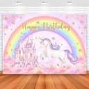 Avezano Unicorn Birthday Backdrop Rainbow Unicorn Birthday Party Decorations Banner Pastel Castle Fairy Tale Cake Table Supplies Studio Props 7 x 5 ft