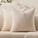 Decorative Couch Throw Pillow Covers 18x18 Set of 2 Soft White Chenille Pillow Covers Boho Textured Square Cushion Covers for Modern Farmhouse Sofa Bedroom Living Room Decor SY007-A18