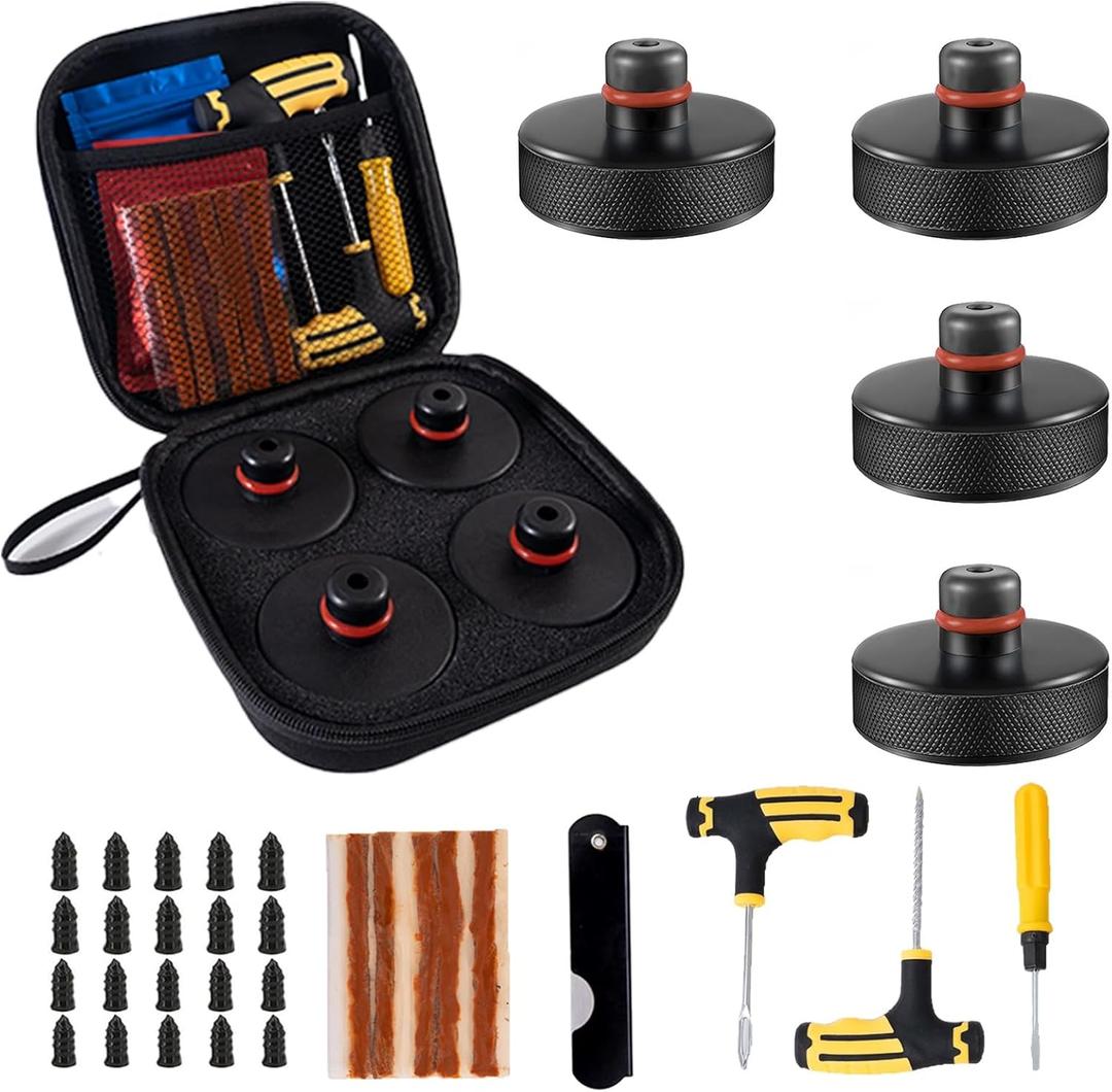 Tesla Jack Pads Lifting Jack Pad for Tesla Model 3/Y/S/X Tesla Pucks Accessories with Tire Repair Tools Kit for Tesla Vehicles 2016 to 2025,4 Pucks with Storage Case (Black)