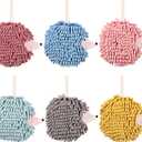 6 Pack Fuzzy Ball Hand Towels Puffball Towels Hedgehog Hanging Chenille Hand Towels Cute Hand Towels for Bathroom Toilet Kichten (Red,pink,grey,green,blue,orange)
