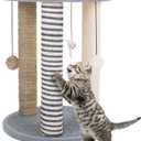 Cat Scratching Post - 3 Scratcher Posts with Carpeted Scratch Pad Base and Perch - Furniture Scratching Deterrent for Indoor Cats by PETMAKER (Gray)