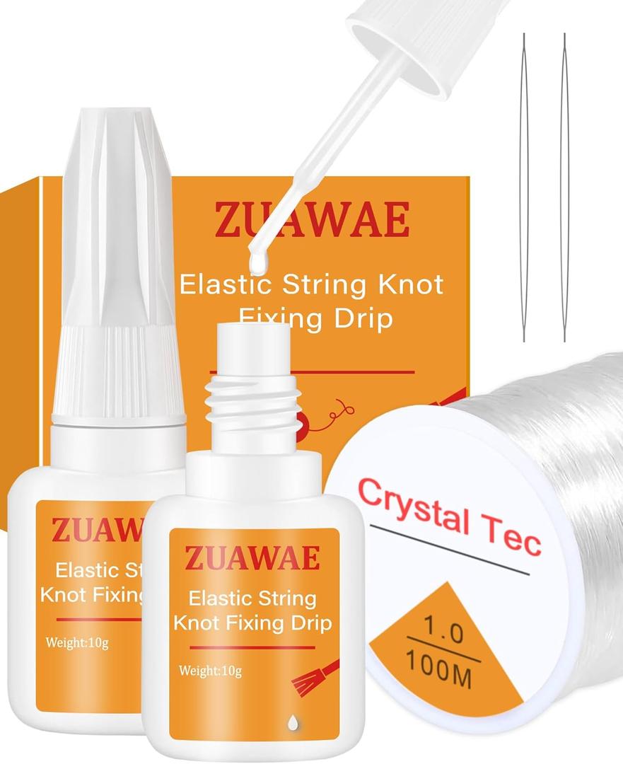 Jewelry Glue for Elastic String, Bracelet Glues with 1mm Elastic String for Bracelets to Clay Beads Bracelet Making Kit, Jewelrys Fixing Kit, Jewelry Making Supplies