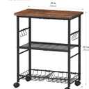 SWTYMIKI Rolling Kitchen Microwave Cart - 3 Tier Microwave Table Stand with Storage Basket and Hooks, Kitchen Utility Cart on Wheels, Coffee Cart Shelf Rack Organizer for Living Room Office, Balcony