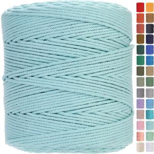 GOHOHOF Macrame Cord 4mm x 547yards Natural Macrame Cotton Rope Colored Macrame Rope Soft Cotton Cord Macrame Supplies Craft Rope Macrame Yarn for Plant Hanger Wall Hanger Dreamcatcher(Cyan)