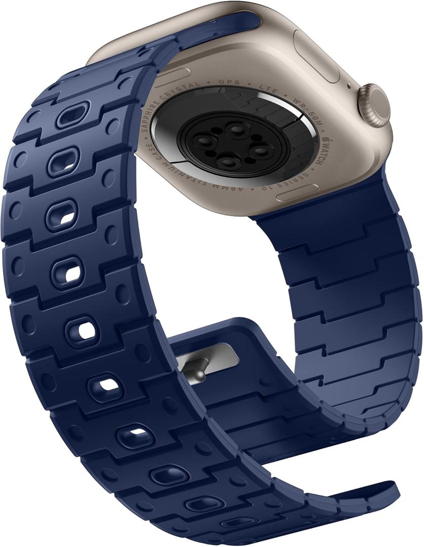 Bandletic Magnetic Watch Band Compatible with Apple Watch 49mm 46mm 45mm 44mm 42mm Bands for Men Wrist Solo Loop, Sport Silicone Strap for iWatch Series 11 10 9 8 7 6 5 4 3 2 1 SE3 SE2 Ultra,Navy Blue