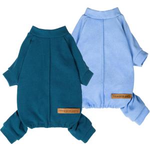 Fitwarm 2 Pack Lightweight Fleece Dog Pajamas, Warm Winter Dog Clothes for Small Dogs Boy Girl, Fuzzy Pet Onesie with Feet, Light Sky Blue, Turquoise, XS