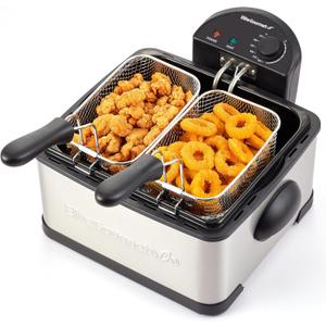 Elite Gourmet Electric Deep Fryer, 4.5 Qt Total Oil Capacity (Dual 2-Qt Split Baskets), 1700 Watts, Stainless Steel, Separates Foods for Simultaneous Cooking, Stainless Steel