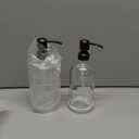 Vine Creations Clear Glass Soap Dispenser, 2 Pack Kitchen Soap Dispenser Set with Stainless Steel Pump, 16 oz Dish Soap and Hand Soap Dispensers for Bathroom with Waterproof Labels (Clear Bottle / Round Oil Rubbed Bronze Pump)