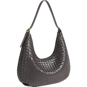 Woven Hobo Bag for Women, Crescent Shoulder Bag, Soft Vegan Leather, Gold Zipper, Daily Work Handbag