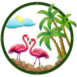 MeMate Flamingo House Signs, Flamingo House Metal Sign, Personalized Name Outdoor Sign, Flamingo House Outdoor Dcor for Porch Deck Backyard Patio Pool, Flamingo Metal Sign Housewarming Gift for Family Friend 06