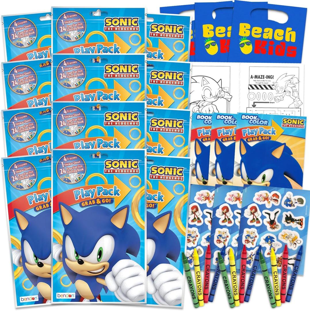 Sonic The Hedgehog Birthday Party Favors and Supplies Bundle - 12 Sonic Activity Play Packs for Boys, Girls with Mini Coloring Books, and More | Sonic Party Favors for Kids