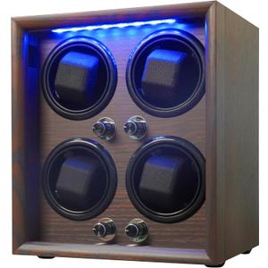 Oryx Watch Winder for 4 Automatic Watches, Rotating Watch Box 5 Rotation Modes Setting Display Case with LED Light, AC/USB Powered Super Quiet Mabuchi Motor (Wood Grain Walnut)