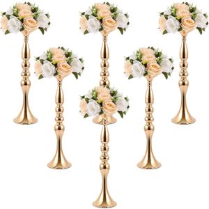 Sabary 6 Pcs Wedding Flower Stand Metal Flower Centerpieces Stand for Table Vase Arrangement Rack for Wedding Reception Dinner Table Party Decor(20 Inch,Gold)