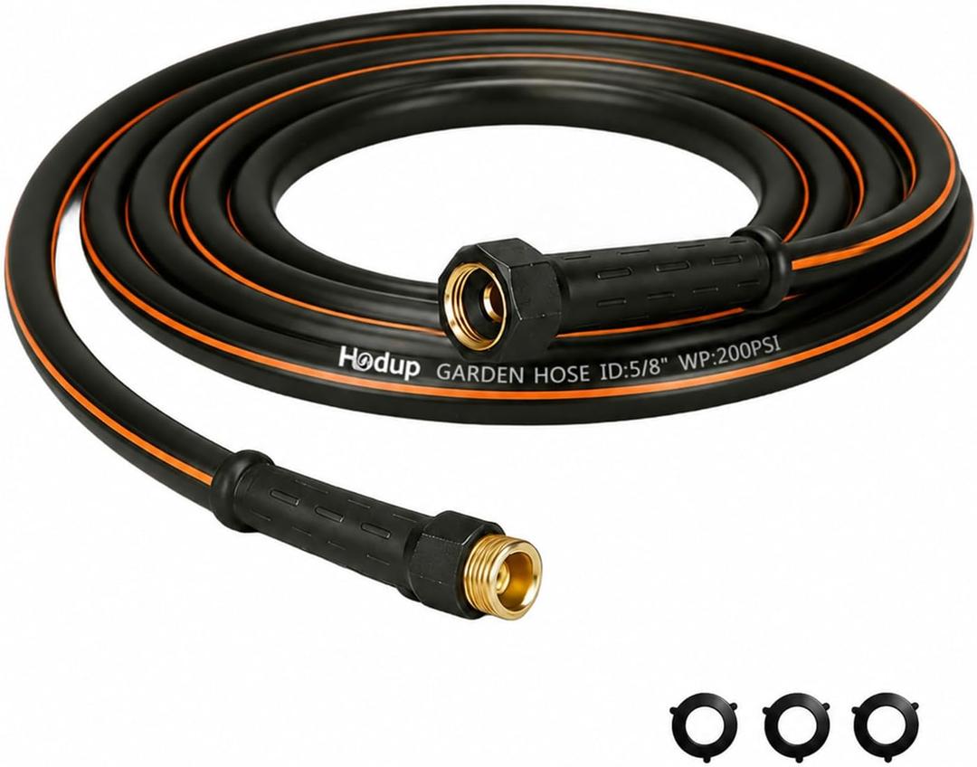 Heavy Duty Garden Hose 10 FT x 5/8" - Non-Expandable Hybrid Rubber Water Hose, Flexible & Leakproof All-Weather Yard Hose with Solid Fittings, Black/Orange
