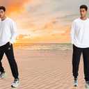 QPNGRP Men's Winter Fleece Lined Stretch Sweat Pants Zipper Pocket (Black, L)