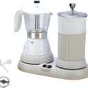 Espresso Maker with Milk Frother Electric Moka Pot 2-in-1 Espress Machine Aluminium One-Touch Operation Milk Froth Fine and Dense White 110V