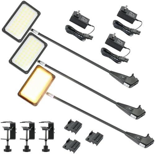 Trade Show Lights,Portable Exhibit Arm Lighting, 2 Color Temperatures LED Display Lighting for Trade Shows Included Clamps, Mounting Brackets, Power Cables (Black, Warm+White Light)