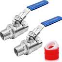 2 Pack 3/4" Ball Valve 304 Stainless Steel NPT Female x Male | Heavy Duty Full Port Shut Off Valve with Locking Vinyl Insulation Handle for Water, Oil, Gas, 2-Piece Construction, 1000WOG