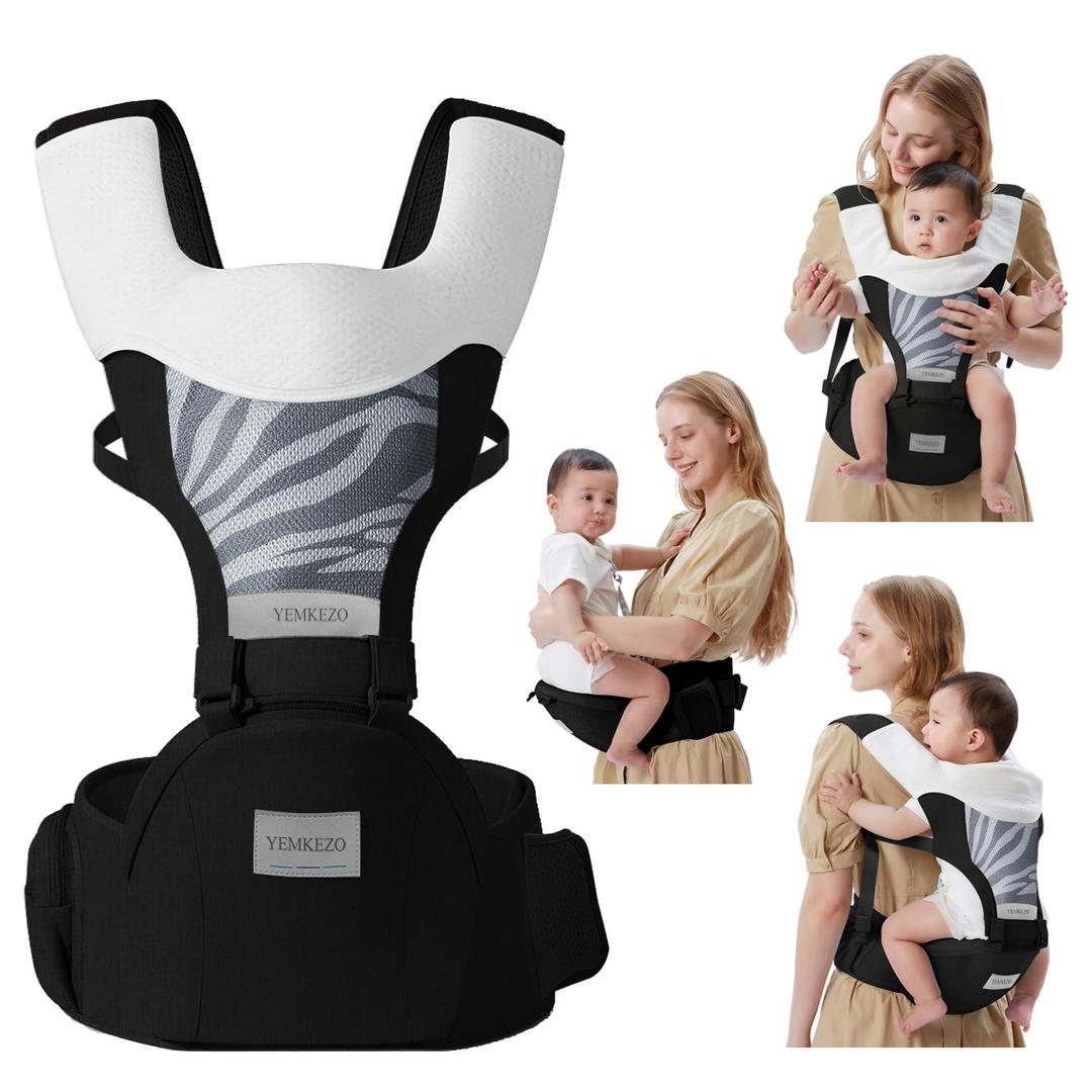 Baby Carrier Newborn to Toddler with Hip Seat, Multifunction Baby Hip, 4-in-1 Ergonomic Infant Carrier (Ergonomic M Position) Adjustable & Removable Baby Holder Carrier for 0-36 Months (Black) (color-2)