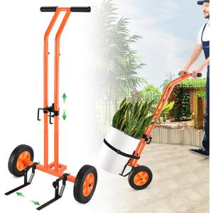 Plant Caddy with Wheels, Heavy Duty Plant Dolly Cart with Adjustable Grabbing Arm and Suction Cups for Plant Pots, Garden Pot Mover Trolley Cart with Strap, Ideal for Indoor and Outdoor Use, Orange
