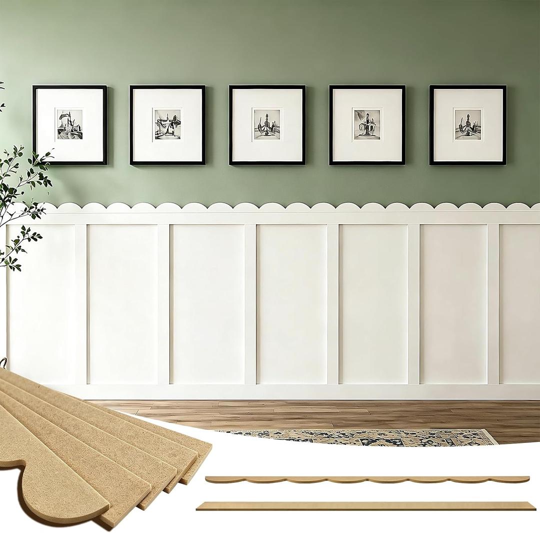 Pre-Cut Board and Batten Wainscoting Kit, 12‑Pc Set Paintable Wall Trim