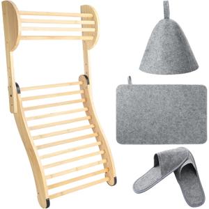 4 Pcs Sauna Backrest Accessories Added Adjustable Pillow Sauna Seat, Felt Hat, Seat Pad and Slippers, Bamboo Backrest Infrared Accessories for Comfort Lying or Leaning Steam Bath Bathroom