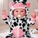 BABESIDE 17 Inch Baby Doll Girl, Soft Body Realistic Newborn Doll with Brown Eyes & Cow Outfit, Smiling Lifelike Baby Doll with Accessories, Birthday for Kids Age 3+ Girls Pretend Play