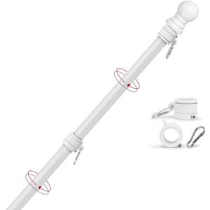 Yeesun Flag Pole,6FT Flagpole Kit for 3 x 5 American Flag-360 Tangle Resistant Technology,Stainless Steel Professional Outdoor Flag Pole for House Truck & Boat Use (Without Bracket,White) (1pc)