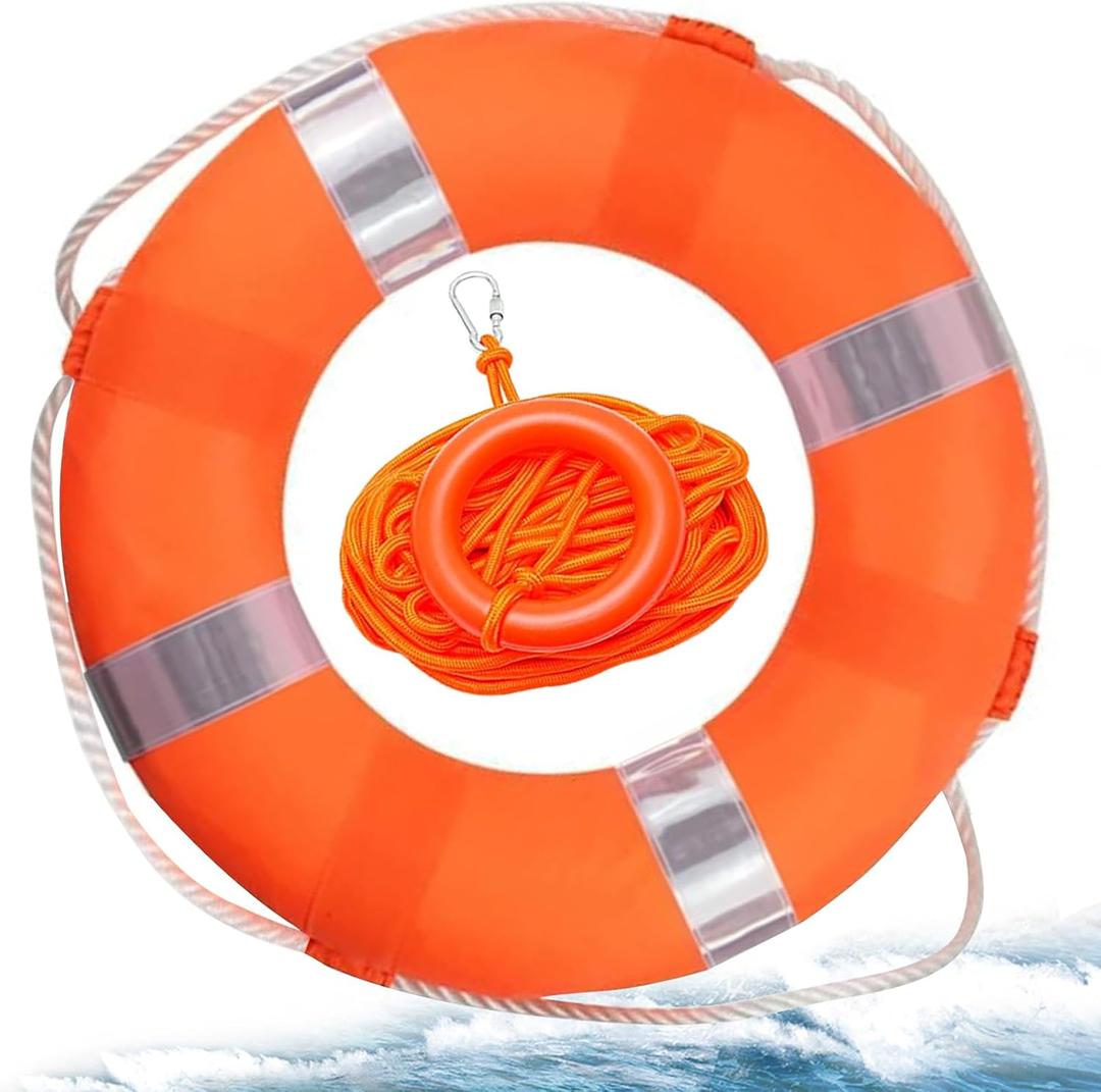 Child Pool Life Ring Buoy Life Preserver Ring with Lifesaving Rope Reflective Tape Yard Wall Decoration 10.6"/19.68"